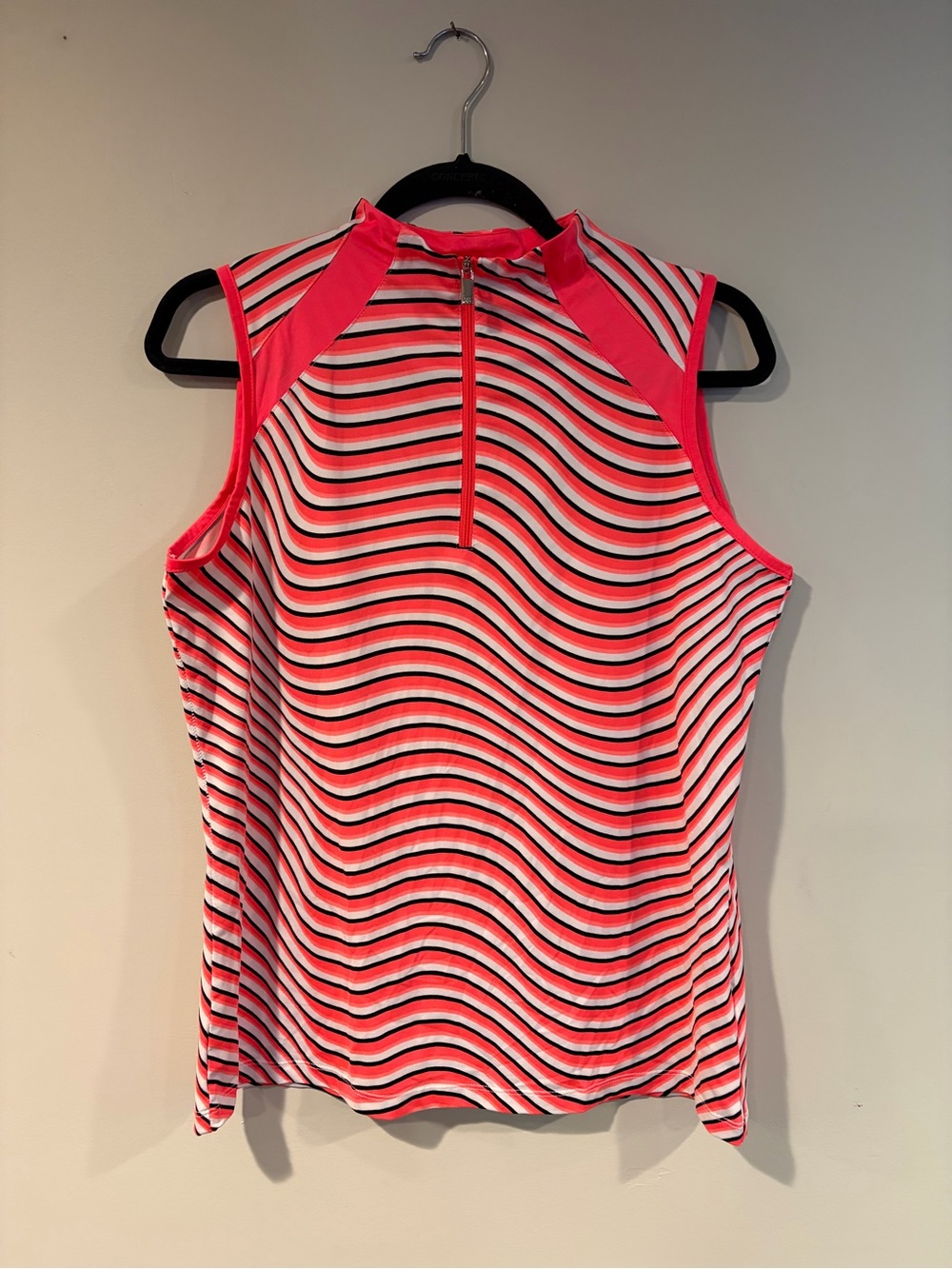Sleeveless Striped Golf Polo - Hot Pink